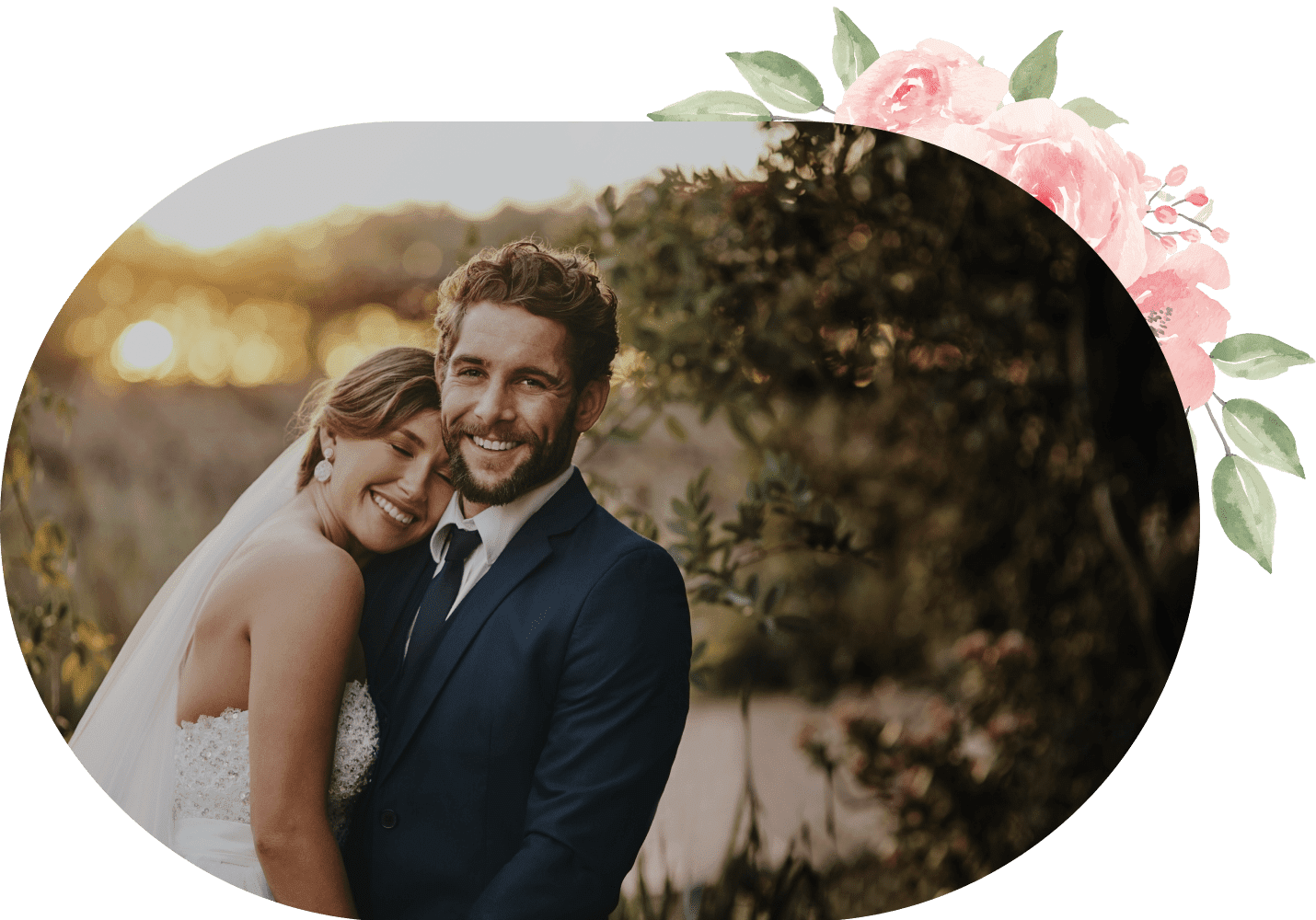 Happy bride and groom on their wedding day.